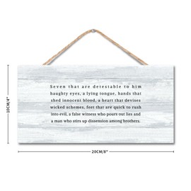 DecStic Seven That are Detestable to Him Haughty Eyes Wood Sign Plaque Quote Saying Classic Wall Art Hanging Decoration for Home Bedroom Living Room Bathroom Housewarming Gift 4x8 in