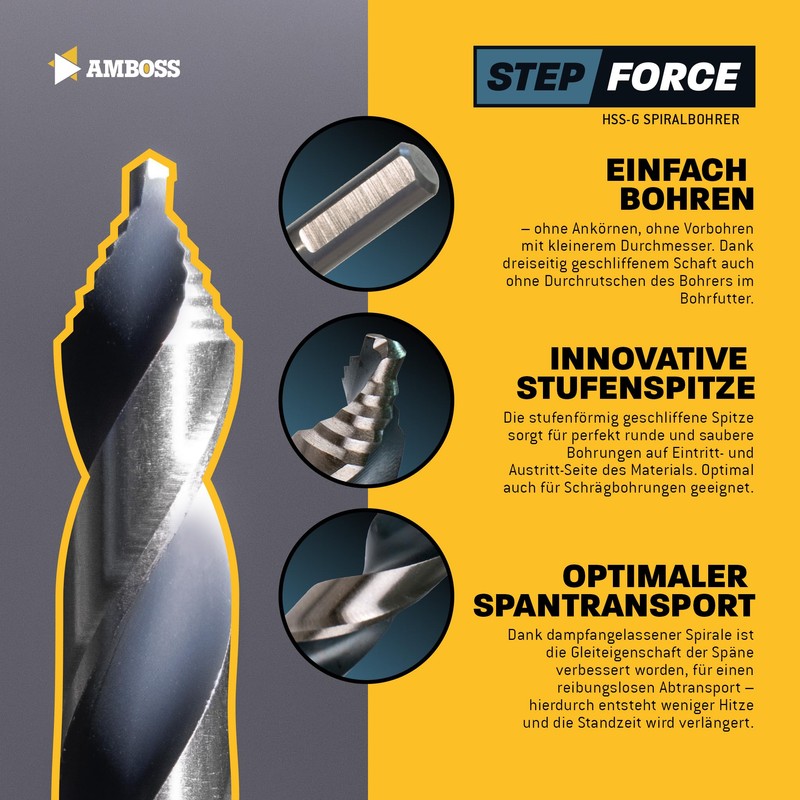 5x Spiral Drill Bit Step Force Diameter 9.0 mm -