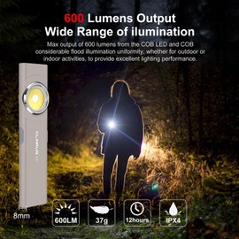 klarus E5 Pocket Flashlight, Rechargeable EDC Flashlight, Super Slim Flat 4.2x1x0.3inch, 470 Lumens, USB-C Port, IPX4, Dual Light Source with Magnetic Base, Hat & Clothes Clip - Grey