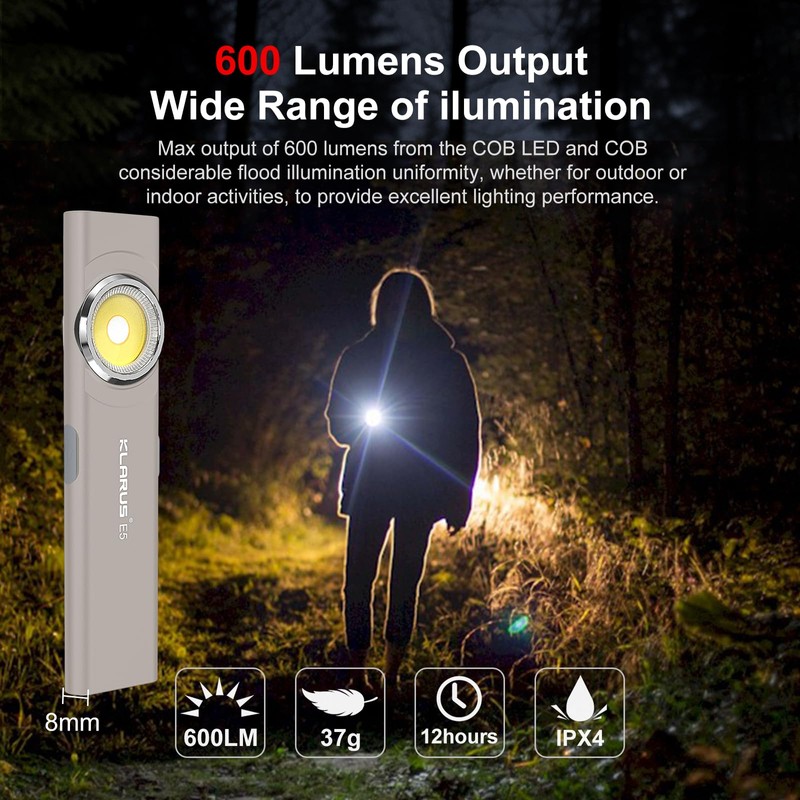 klarus E5 Pocket Flashlight, Rechargeable EDC Flashlight, Super Slim Flat