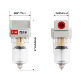 RIH 1/4" NPT Air Dryer for Compressor, Air compressor water separator,air compressor filter,AF2000-02 Manual Drain,5 Micron Brass Element, Poly Bowl 0-150 psi 5μm