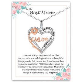 YBISNAIRE Mothers Day Best Mum Gifts, Silver Rose Heart Mum Necklace Birthday Gifts for Mom Gift from Daughter Son to Mummy Mama Necklace Presents for Women on Christmas Wedding