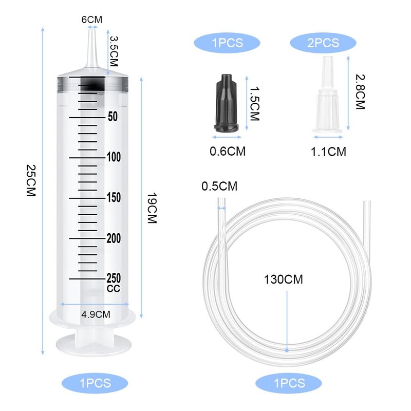 OFFCUP Large Syringe 250 ml, Plastic Syringe with Hose and