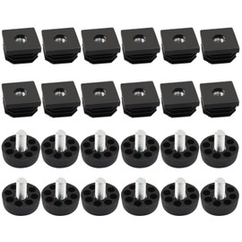 Unlorspy 12Pcs Black Square Tube Insert Kits Square Insert Furniture Leveling Gauge with Adjust Thread Feet for 1.18"x1.18" OD Square Pipe Tube