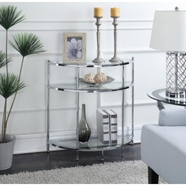 HomeStock Urban Upmarket Crest Entryway Table with Chrome Frame and 3 Glass Shelves, 31" L x 11.75" W x 30" H, Sturdy Design, Perfect for Living Room Decor