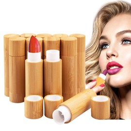 Pack of 12 Empty Lipstick Sleeves with Bamboo Bowl, MERYSAN 5 ml Refillable Empty Lip Balm Sleeves DIY Lip Balm Tubes Container Homemade Lip Balm