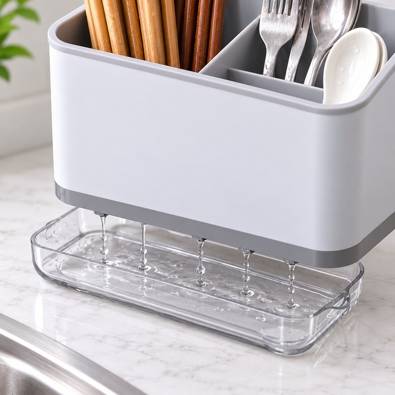 Kitchen Utensil Holder for Countertop – Drainage Tray Design for