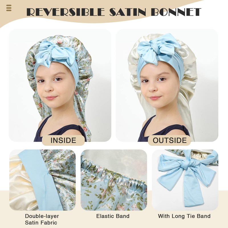 Kids Long Hair Bonnet for Sleeping - Double Layer Girls