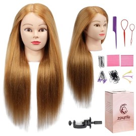Generic Cabeza de maniquí ZOUMU de 66-71 cm con cabello largo – Cabeza de cosmetología con 70% de cabello real para practicar trenzado, peinado y corte. Muñeca maniquí de alta densidad (180%) con 9
