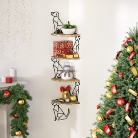 Alsonerbay Corner Shelf Wall Mount, 4 Tier Floating Shelves for Wall Storage, Rustic Wood Shelves for Bedroom, Living Room, Bathroom, Entryway, Garage (Dog Shaped)
