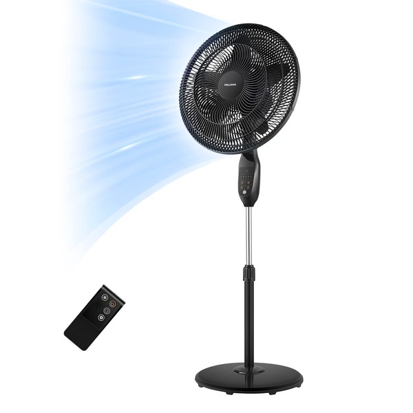 PELONIS PFS45A5BBB 18 inch 5-Blade Oscillating, Adjustable Standing Pedestal Remote, LED Display, 5 Speed Setting and 7-Hour Timer Fan, Black