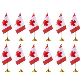 BJAINGEXK 12-piece Canada Desk Flag Set, Canada Mini Desk Office Flag, 12-inch long flagpole, miniature Desk flag, Home Office holiday event celebration decorations