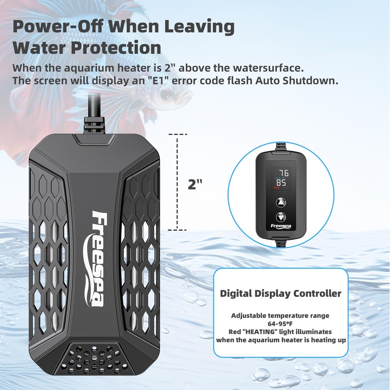 FREESEA Aquarium Fish Tank Heater: 100W Submersible Aquarium Heaters with