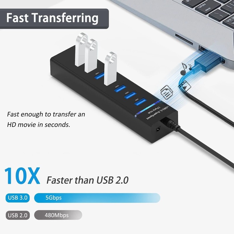 USB Hub 3.0, VIENON 7-Port USB Data Hub Splitter for