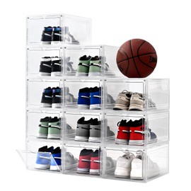 Uni HIMO 12pack Shoe Organizer,Thicken & Sturdy Shoe Boxes with Magnetic Door,Stackable Plastic Shoe Storage Boxes Containersfor Sneakers,13.5" x 10.5" x 7.4"