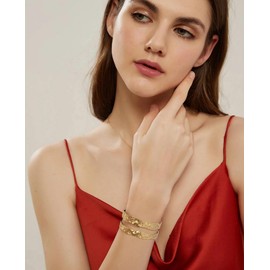 WOWORAMA Matte Gold Hammered Cuff Bracelet for Women Double-Layer Wide Chunky Gold Bangle Bracelets Vintage Boho Statement Gold Bracelet Adjustable Chunky Bracelets