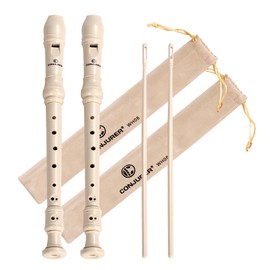 CONJURER Soprano Recorder Instrument for Kids Students, German Grip Set, 8 Holes Flute ABS Soprano Recorder for Beginners with Cleaning Rod and Bag, Beige, 2 Pieces