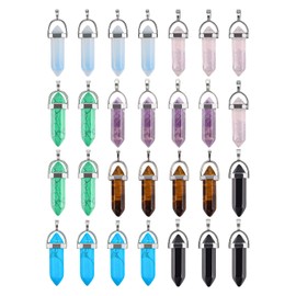 BUUFAN 28PCS Natural Crystal Pendant Hexagonal Healing Crystal Stone Necklace Bulk Chakra Reiki Gemstone Pendants for Necklace Jewelry Making, Non-Precious Metal, No Gemstone