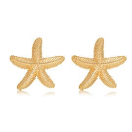 Evabelle Starfish Earrings for Women Lightweight Gold Chunky Statement Seashell Earrings Summer Vacation Boho Ocean Beach Jewelry (Starfish 02)
