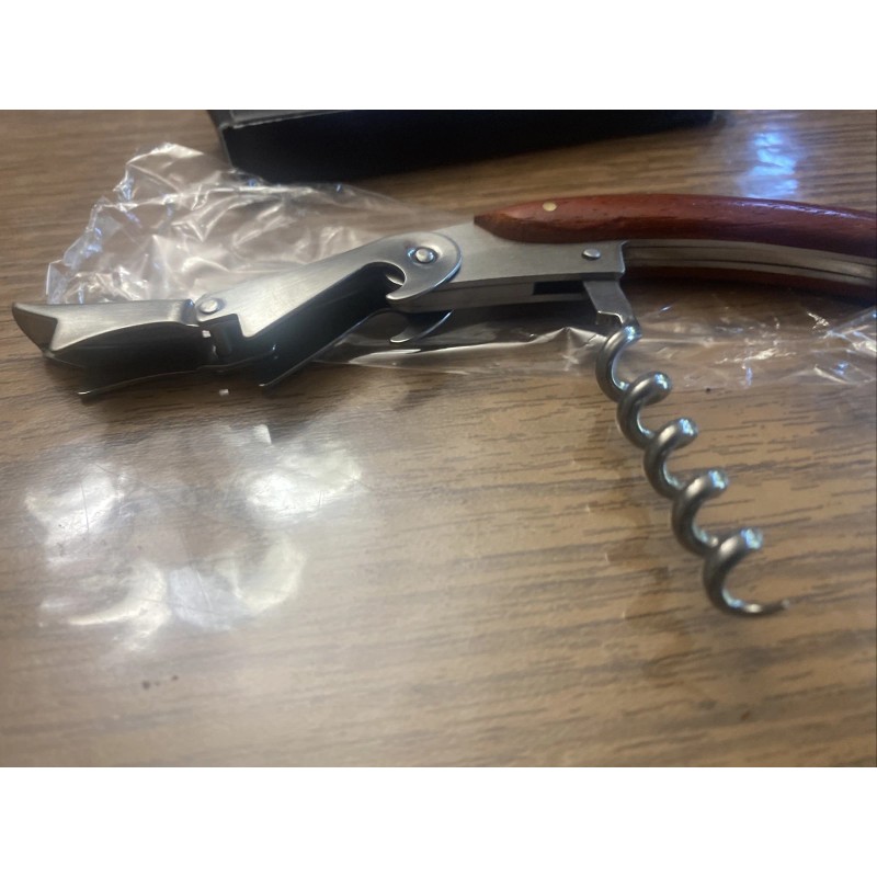DRINKS Corkscrew Wine Bottle Opener Waiters Key Wood Double Hinged