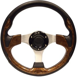 PF12039PKG 13" Inch EZGO Steering Wheel | Wood Grain (TXT with Chrome Adapter)