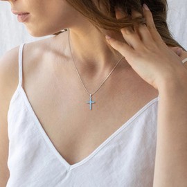 STARCHENIE Cross Necklace Sterling Silver Crucifix Pendant Created Aquamarine Jewelry for Women