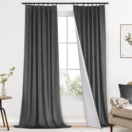 Yakamok Room Darkening 100% Blackout Velvet Curtains 96 Inches Long Grey Window Treatments for Bedroom-Gray Pinch Pleated Back Tab Thermal Insulated Drape for Living Room Sliding Door,W38xL96,2 Panels