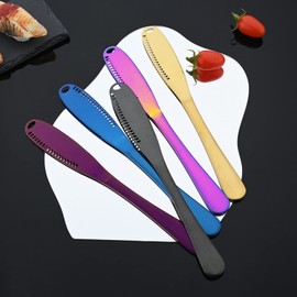 JASHII 6-pieces Rainbow Stainless Steel Spreader Knife, Shiny Peanut Butter Knives Spatulas Spreader and Curler Kitchen Gadgets for Spreads Butter Cheese and Condiments