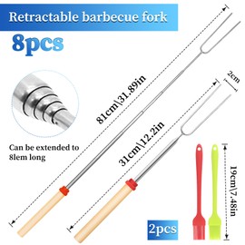 8 Stück Teleskop Grillspieße, Edelstahl Marshmallow, 31-81cm Lagerfeuer Grillgabel, Roasting Sticks, Grillstab mit zwei Ölpinseln, Edelstahl Ausziehbar, für Camping Grill BBQ den Außenbereich