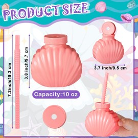 Tanlade 12 Sets Shell Cups 10 oz Mermaid Party Favor with Lids and Straws Plastic Ocean Drink Cup for Kids Baby Shower Mermaid Theme Birthday Party Favors