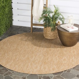 Safavieh Courtyard Collection CY8522 Indoor/ Outdoor Non-Shedding Stain Resistant Patio Backyard Area Rug, 5'3" x 5'3" Round, Natural / Natural