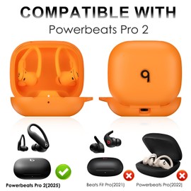 LDSXAY Compatible with Beats Powerbeats Pro 2 Case Cover, Soft Silicone Shockproof Protective Skin Case for Beats Powerbeats Pro 2 2025 with Cleaner Kit & Carabiner, Top Logo Visible (Orange)