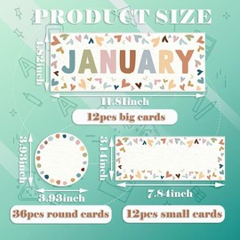 XMBHHRM 60 Pcs Months of The Year for Classroom, Back to School Monthly Bulletin Boarder Decoration with Glue Round Rectangle Cutouts, Holiday Headliners for Classroom School