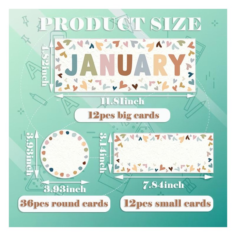 XMBHHRM 60 Pcs Months of The Year for Classroom, Back