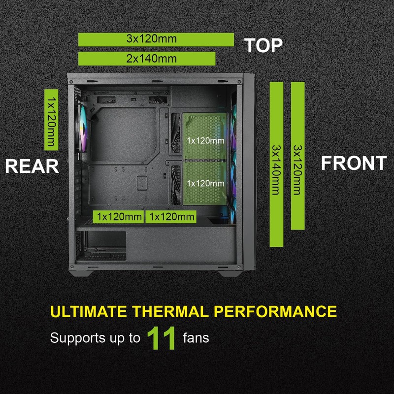 AZZA CSAZ-490 Torrent/Gaming/ATX Mid-Tower/Computer Case/Tempered Glass Panel