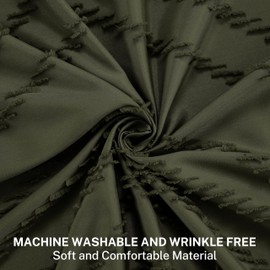 Siiluminisoy Extra Long Olive Green Boho Shower Curtain with Tassel, Woven Fabric 90 in Shower Curtain, Tufted Chevron Striped, 72 x 90, Modern Chic Textured Minimalist Bathroom Shower