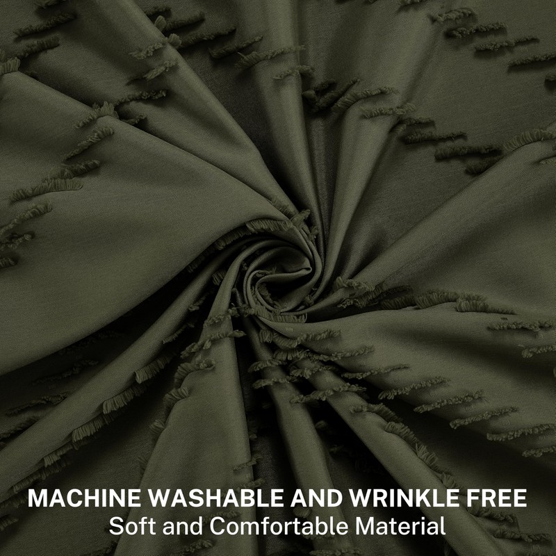 Siiluminisoy Extra Long Olive Green Boho Shower Curtain with Tassel,