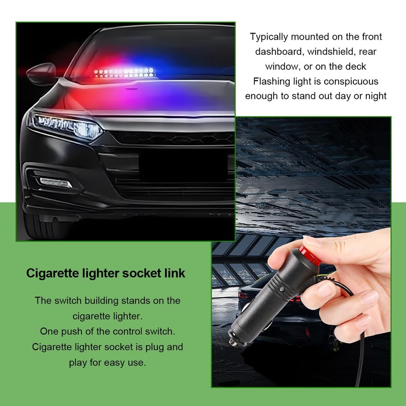 SHMZK Car Emergency Strobe Light, 12V Windshield Dashboard Warning Flash