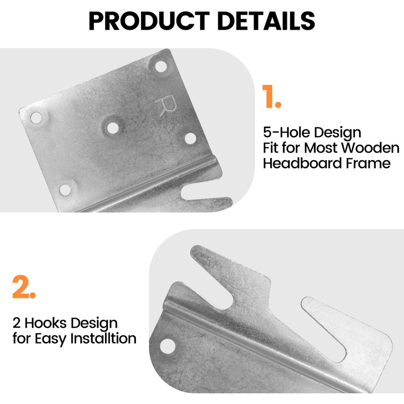 Mcredy 4 PCS Heavy Duty Universal Wood Bed Rail Hook
