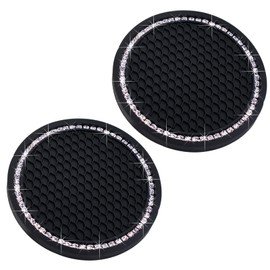 DBlosp Car Cup Holder Coasters, Bling Cup Holder Insert Coaster Car Interior Accessories-2.75 inch Silicone Anti Slip Crystal Rhinestone Car Coaster-Universal (Pack of 2)