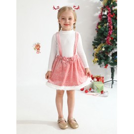 Toddler Baby Girls Christmas Clothes Long Sleeve T Shirts Velvet Sequins Overall Skirt 2-Piece Cotton Outfits