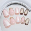 Short Press On Nails French Tip Oval Shape Gold Fake