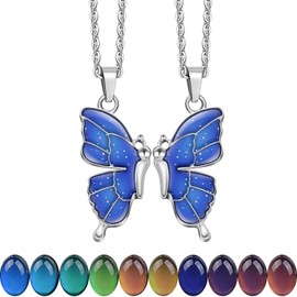 FM FM42 Temperature Sensing Color Changing Best Friends BFF Butterfly Pendant Necklace Set, Pack of 2