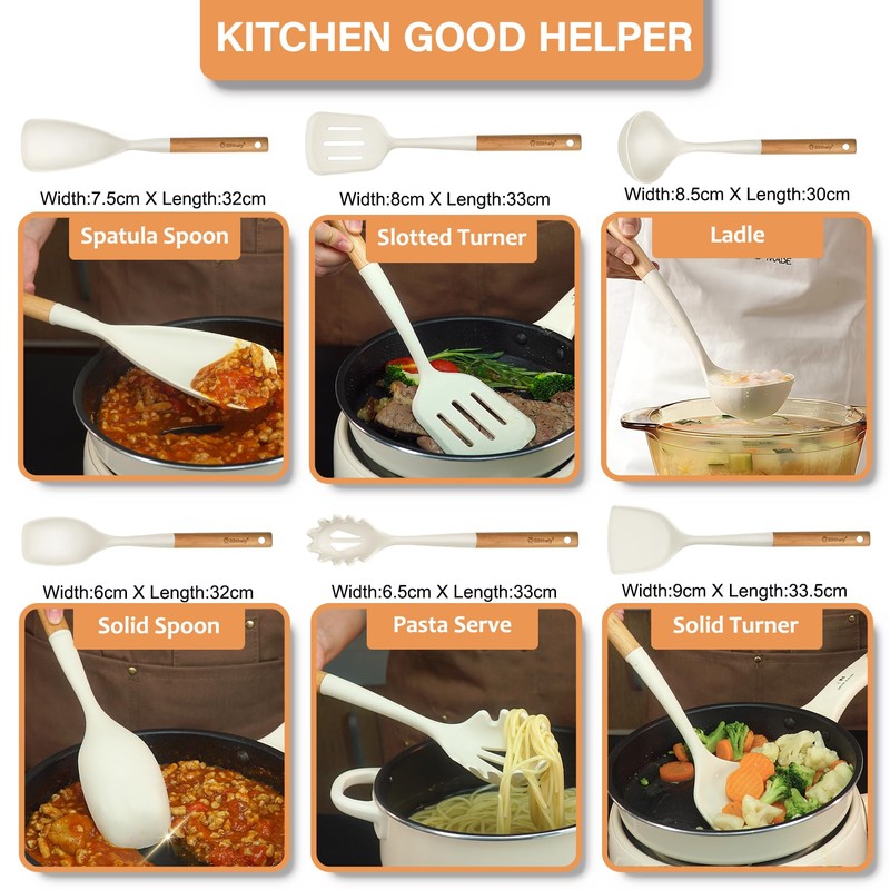 Large Silicone Kitchen Utensils Set, 6 PCS Nonstick Cooking Utensils