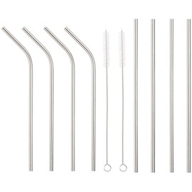 Rosenstein & Söhne Metallstrohhalme: Set mit 8 Edelstahl-Trinkhalmen und 2 Reinigungsbürsten (Edelstahltrinkhalme, Cocktail Trinkhalme, Camping Geschirr)