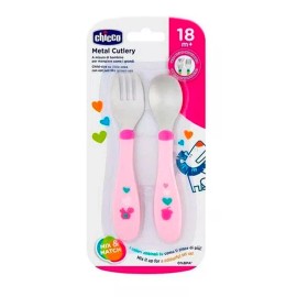 Chicco Cubiertos De Acero Inoxidable Para Bebé 18m+ Rosa