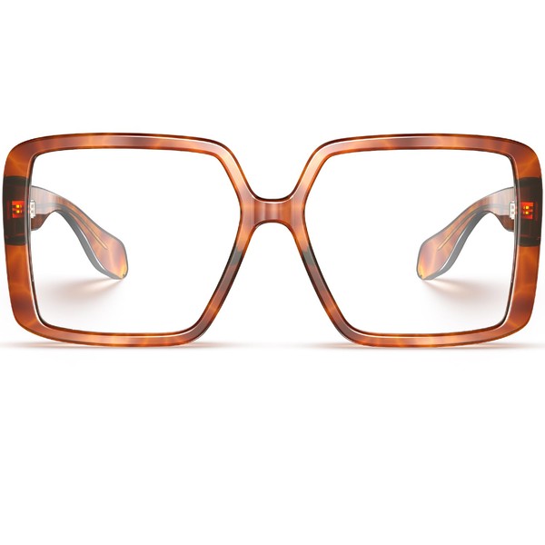 VISOONE TR90 anteojos de bloqueo de luz azul de gran tamaño, accesorios de moda, sin receta para mujeres, Harvard, ámbar (Amber Tortoise), Large