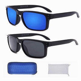 F9 - anteojos de sol polarizadas para hombres y mujeres (paquete de 2), Paquete de 2 - Negro y Azul, L