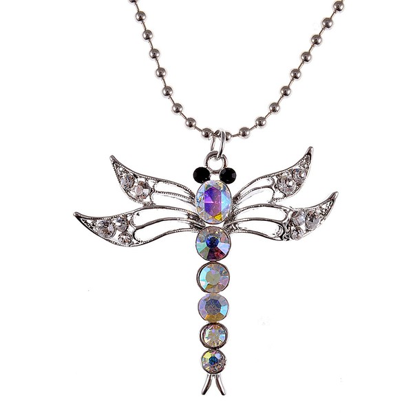 Alilang Silvery Tone Sparkle Aurora Borealis Clear Crystal Rhinestones Dragonfly