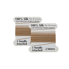 LeGold 2 Pieces Silk Beading Cord Thread & Needle Size 2 Gold Color, LG-#2-G